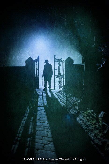 Lee Avison MAN AT CEMETERY GATES People Men Cemetery Dark