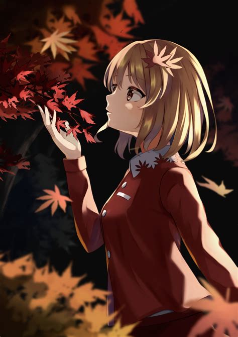 Safebooru 1girl Aki Shizuha Autumn Leaves Blonde Hair Buttons Collared Shirt Commentary