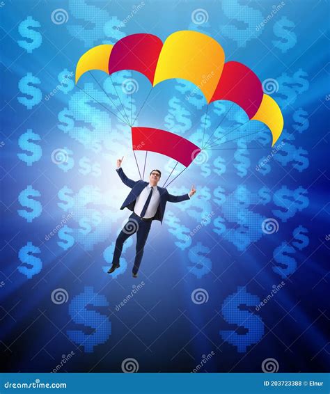 Businessman In Golden Parachute Concept Stock Photo Image Of Golden