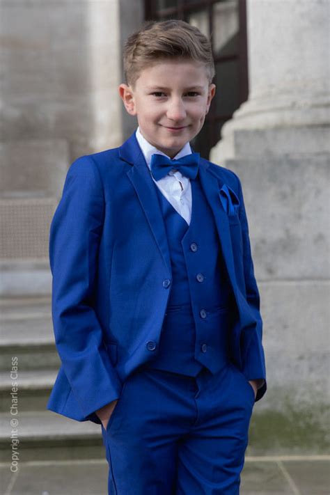 Boys Electric Blue Suit Royal Bow Tie Suit Boys Wedding Suit