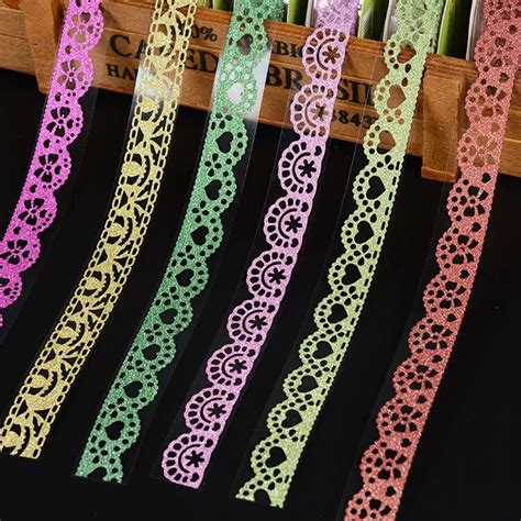 5pcs diy self adhesive glitter washi tape lace ribbons sticker wedding birthday festival