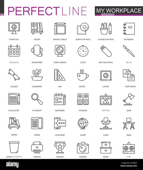 Office Workspace Thin Line Web Icons Set Outline Stroke Icons Design