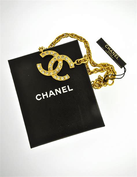 Chanel Vintage Gold Rhinestone Cc Logo Necklace From Amarcord Vintage