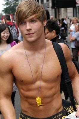 Shirtless Male Muscular Cute Blond Hunk Hot Dude In Crowd Photo X