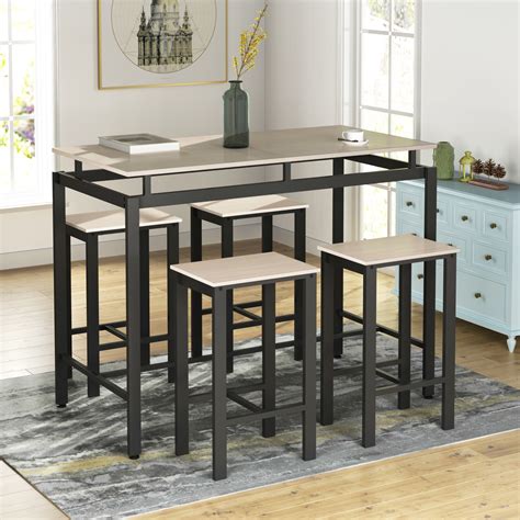 Measures 10 inches high x 14 inches wide x 8 inches deep. 5 Piece Bar Table Set, Kitchen Counter Height Table with 4 ...