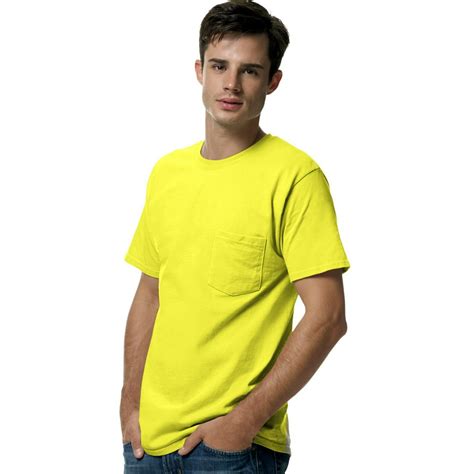 Hanes Hanes Tagless Men S Pocket T Shirt 5590 Xl Safety Green