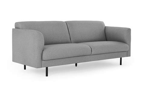 Memphis 3 Seat Sofa Light Grey Fabric Black Legs Lounge Lovers Blue