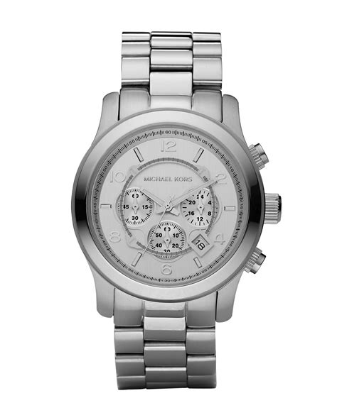 michael kors silver oversized runway watch in metallic for men lyst