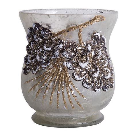 Home Essentials And Beyond Frost Pine Cone Design Glass Votive Holder In