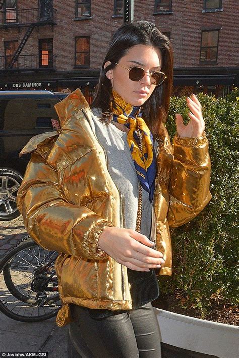 Kendall Jenner Bundles Up In Striking Gold Puffer Jacket Kendall Jenner Outfits Kendall