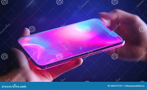 Modern Mobile Phone In The Hand Close Up Big Touch Screen Of