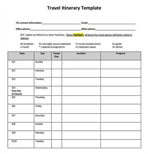 Travel Itinerary Templates – Find Word Templates