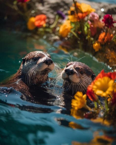 Premium Ai Image There Are Two Otters That Are Swimming In The Water
