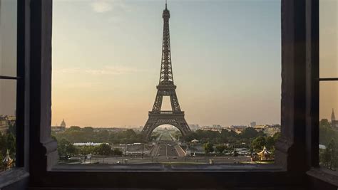 Unusual View Of The Eiffel Tower Seen From A Window Time Lapse From