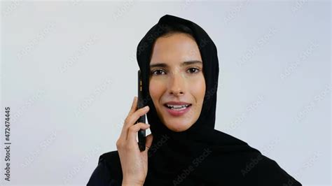 Beautiful Arab Middle Eastern Woman In Abaya Hijab With Smile Happy Emirati Local With Isolated