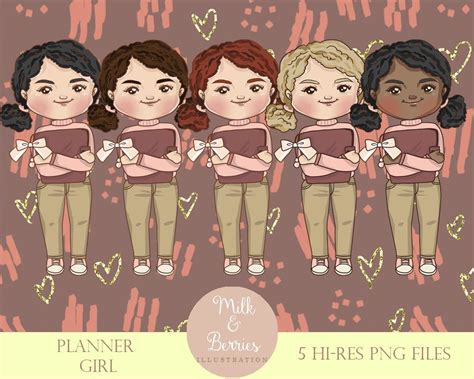 Planner Girl Clipart Cute Small Planner Characters Fashion Etsy Uk