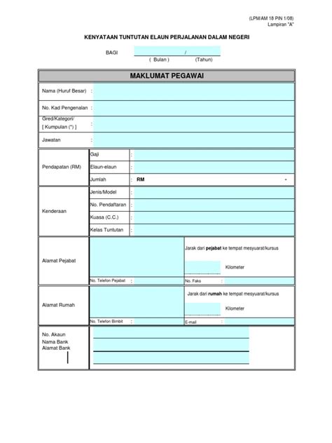 Template borang tuntutan perjalanan my school. Borang Lpm Am 18 1