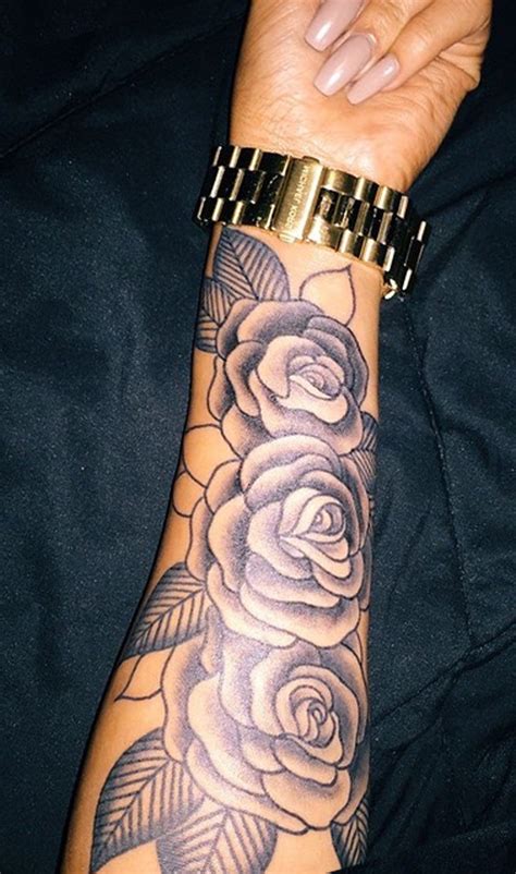 Realistic Vintage Rose Forearm Tattoo Ideas For Women Black Floral Flower Arm Sl Forearm