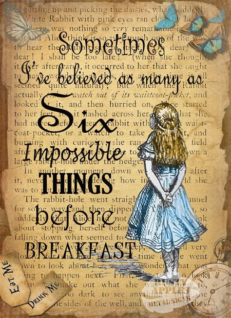 Alice In Wonderland Six Impossible Things Quote Vintage Retro Etsy Uk