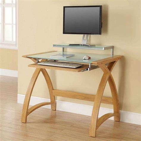 Jual Helsinki Pc201 900mm Curved Computer Desk Oak With White Glass