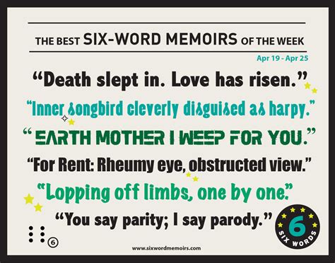 Death Slept In Love Has Risen Best Six Word Memoirs Of The Week