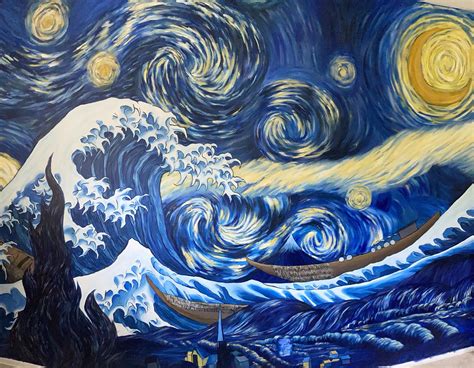 Starry Night And The Great Wave Me Acrylic Mural 2020 Rart