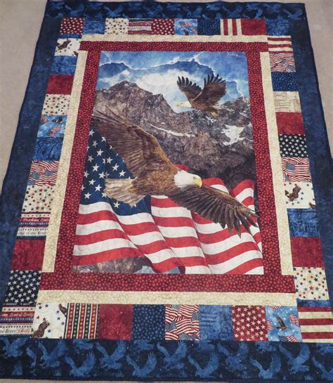 An Eagle Flies Over The American Flag Quilt
