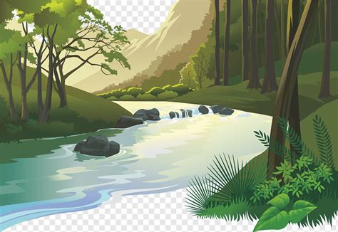 Ilustrasi Sungai Dan Hutan Pemandangan Alam Kartun Alam Latar