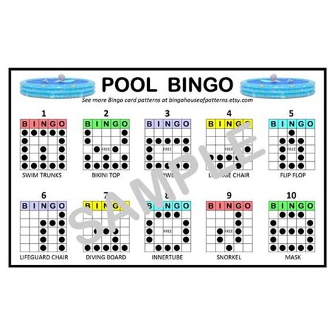 Pool Bingo Card Patterns For Really Fun Bingo Games Bingo Etsy In