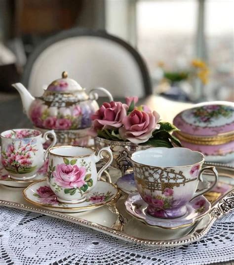 Tea Set With Pink Roses And Gold Trimmings
