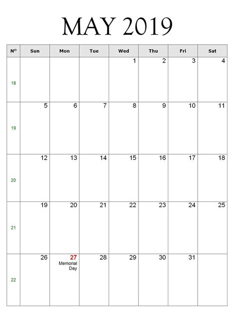 May 2019 Excel Portrait Calendar Excel Calendar Excel Calendar