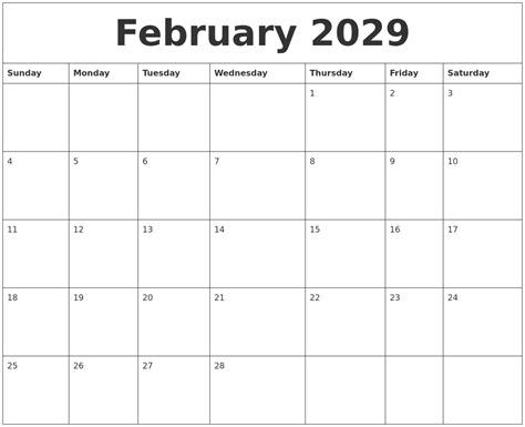 February 2029 Word Calendar