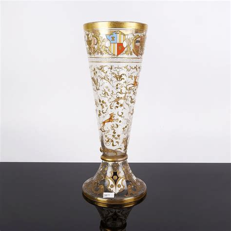 Enamelled Glass Armorials Vase British Victorian Glass