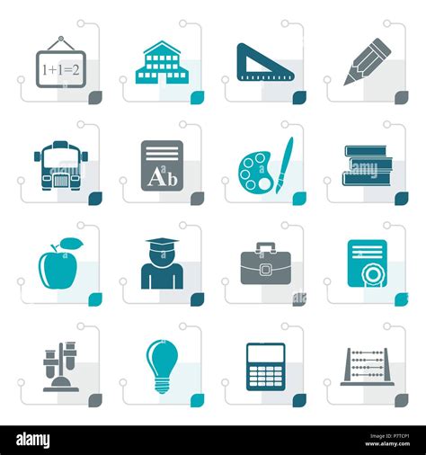 Stylized School And Education Icons Vector Icon Set Stock Vector