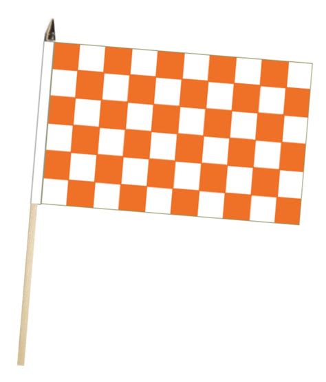 Orange And White Checkered Large Hand Waving Flag