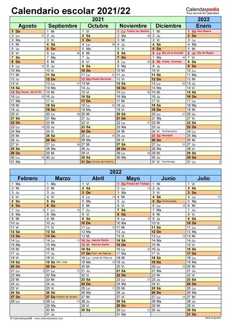 Calendario Escolar Excel En Pdf Para Imprimir Aria Art Duque