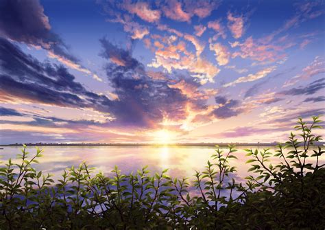 Anime Scenery Sunset Leaves Nature Wallpaper Anime Wallpaper Better
