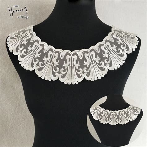 White Organza Embroidery Lace Collar Fabric Sewing Applique Diy Bridal