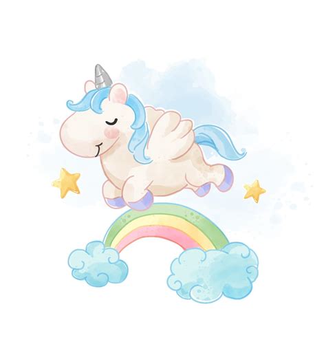 Cute Unicorn Jumping Over the Rainbow Illustration 2275217 Vector Art