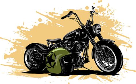 Vector Illustration Vintage Chopper Motorcycle Poster With Helme