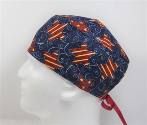 Mens/Womens scrub hat, Stars and Swirls, surgical cap, or skull cap with a Tie Ribbon closure ...