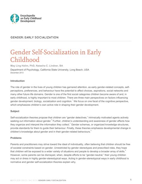 Gender Self Socialization In Early Childhood