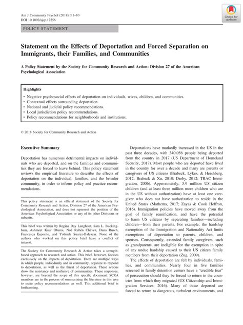 Pdf Statement On The Effects Of Deportation And Forced Separation On