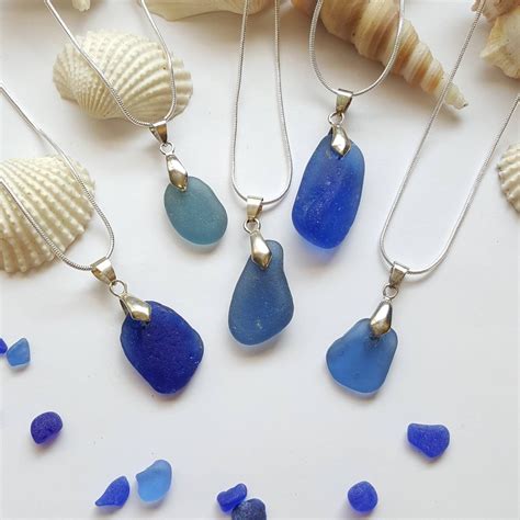 Blue Sea Glass Necklace Sea Glass Jewelry Beach Glass Etsy