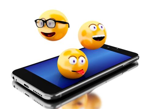 3d Smartphone With Emoji Icons Premium Photo