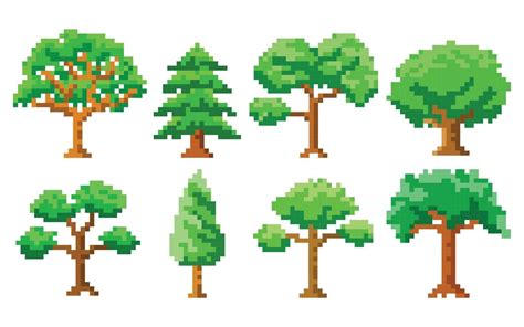 conjunto de árboles de pixel art Vector en Vecteezy