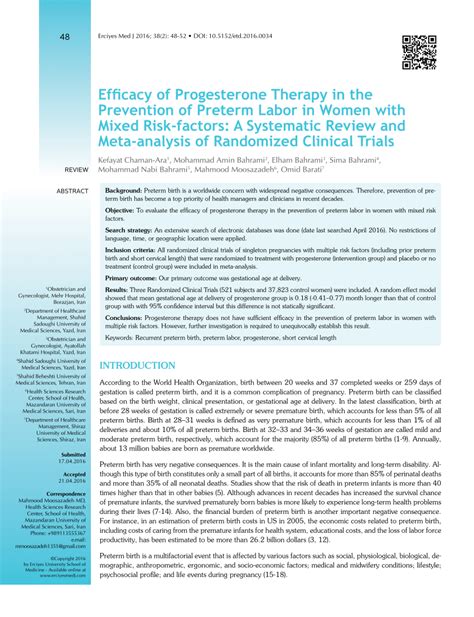 pdf efficacy of progesterone therapy in the prevention of preterm labor in women with mixed
