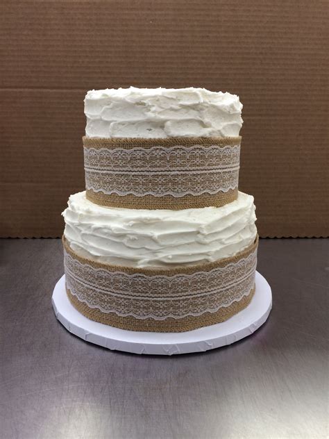 Wedding Cake Buttercream Ivory Rough Iced Burlap And Lace Rustic