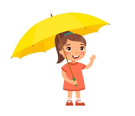 Little Girl Standing Under An Umbrella Girl Standing Cartoon
