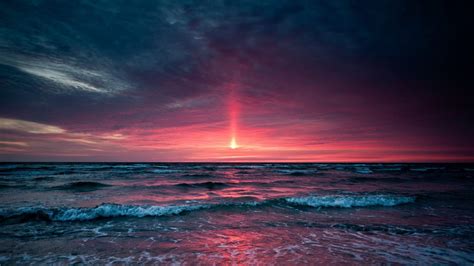 Pink Sunset Over The Ocean Beach Hd Wallpaper 1920×1080 43553 Firstfoto